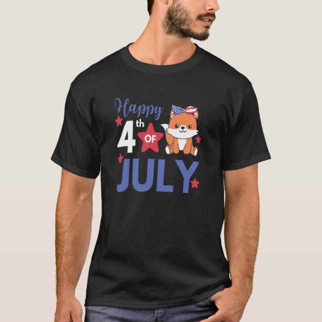 4. Juli American Fox für Kinder Niedlichen US Fox  T-Shirt (Vorderseite)
