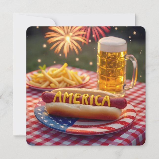 4. Juli American Hot Dog Einladung (Vorderseite)