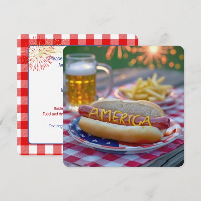 4. Juli American Hot Dog Einladung (Vorne/Hinten)