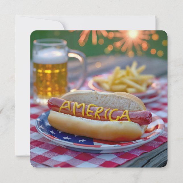 4. Juli American Hot Dog Einladung (Vorderseite)