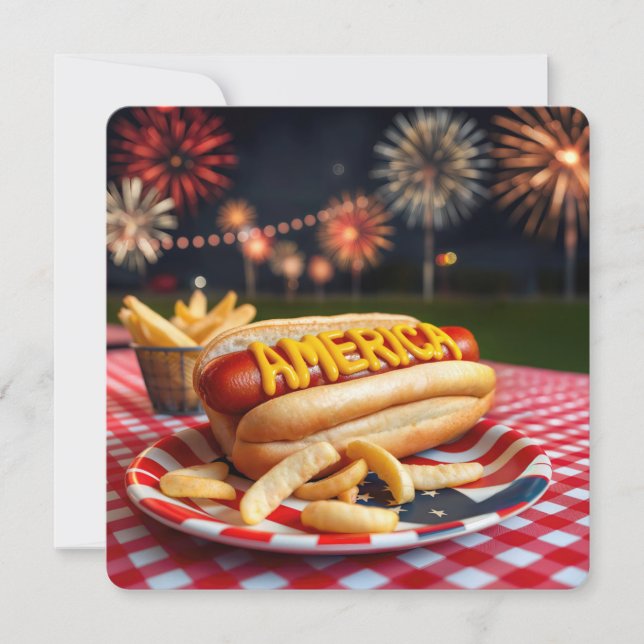 4. Juli American Hot Dog Einladung (Vorderseite)