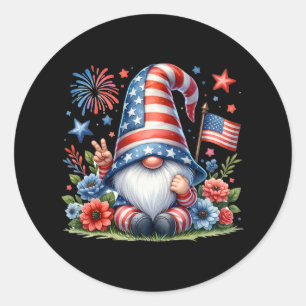 4. Juli American Patriotic Gnome Usa Independe Runder Aufkleber
