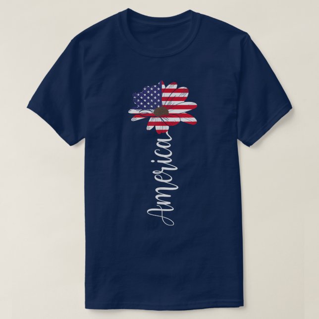 4. Juli American Patriotic Sunflower USA Flag T-Shirt (Design vorne)