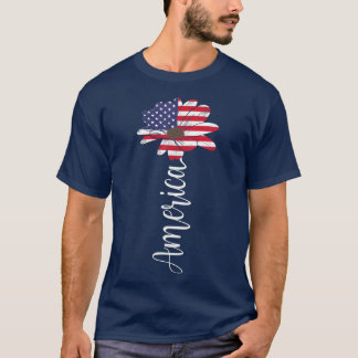 4. Juli American Patriotic Sunflower USA Flag T-Shirt
