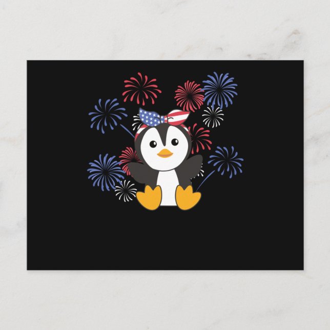 4. Juli American Pinguin Kids USA Feuerwerk Postkarte (Vorderseite)