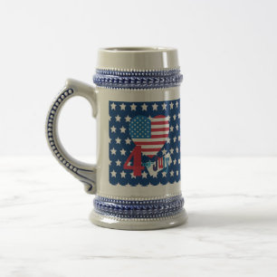 4. Juli American USA Flag Heart Flag Fireworks Bierglas