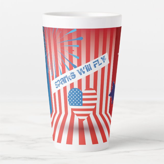 4. Juli American USA Flag Heart Flag Fireworks Milchtasse (Vorderseite)