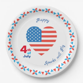 4. Juli American USA Flag Heart Patriotic Pappteller
