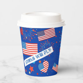 4. Juli American USA Flag Herz Flag Fireworks Pappbecher