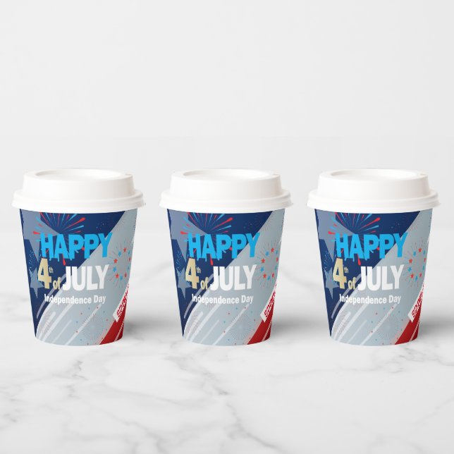 4. Juli American USA Flag Herz Flag Fireworks Pappbecher (Multi)