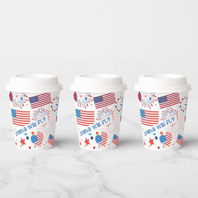 4. Juli American USA Flag Herz Flag Fireworks Pappbecher (Multi)