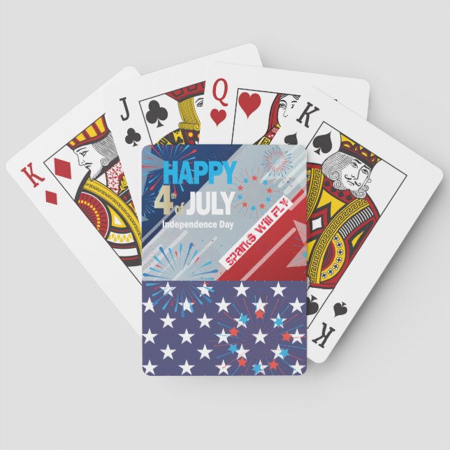 4. Juli American USA Flag Herz Flag Fireworks Spielkarten (Rückseite)