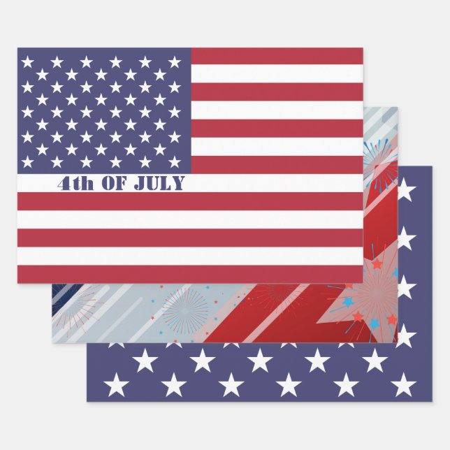 4. Juli American USA Flag Patriotic Geschenkpapier Set (Set)