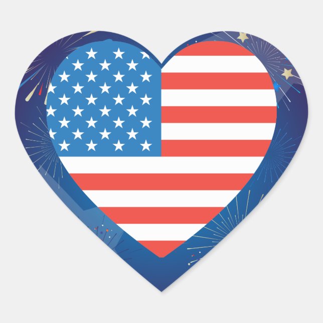 4. Juli American USA Flag Patriotic Herz-Aufkleber (Vorderseite)