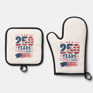 4. Juli Amerika US-Flagge Patriotisch 250. Jubiläu Ofenhandschuh & Topflappen-Set