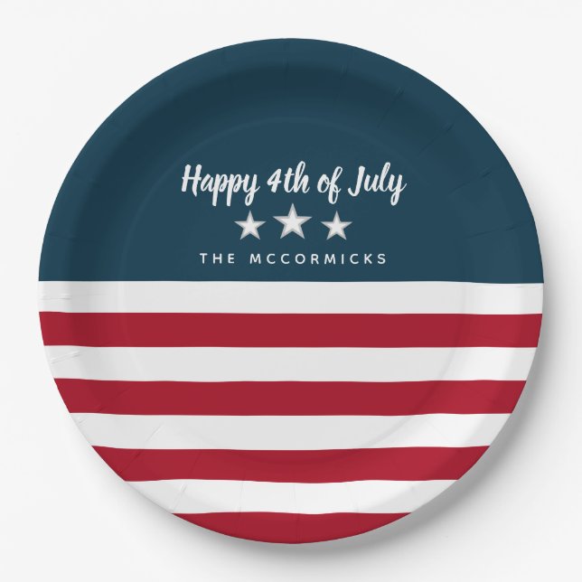 4. Juli Amerikanische Flagge Personalisiertes Part Pappteller (Vorderseite)