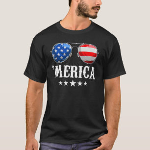 4. Juli Amerikanische Flagge Sonnenbrille T-Shirt