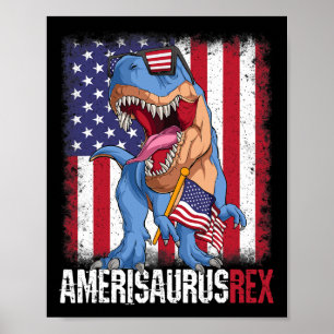 4. Juli Amerikanische Flagge USA Dino Amerisaurus Poster