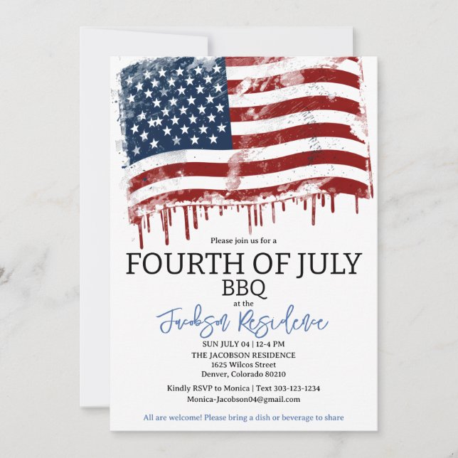 4. Juli Amerikanische GRILLEN Party Einladung (Vorderseite)