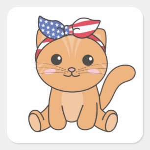 4. Juli Amerikanische Katze für Kinder Niedliche U Quadratischer Aufkleber