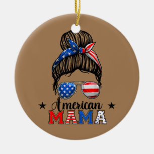 4. Juli Amerikanische Mama Unordentlicher Knoten M Keramik Ornament