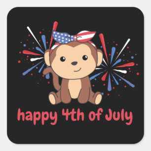 4. Juli amerikanischer Affe für Kinder US Feuerwer Quadratischer Aufkleber