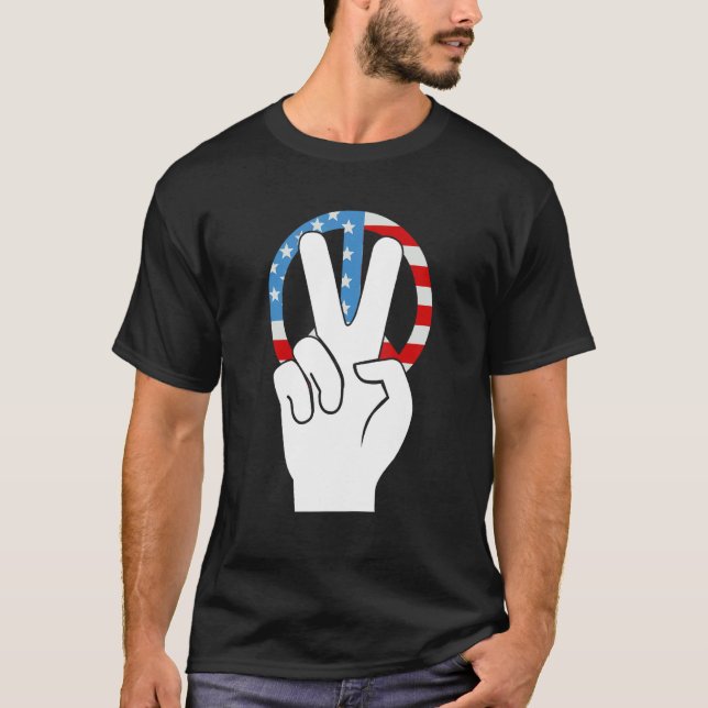 4. Juli amerikanisches Flag-Friedenszeichen T-Shirt (Vorderseite)