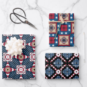 4. JULI - AMERIKANISCHES FLAGPAPIER SET VON 3 GESCHENKPAPIER SET