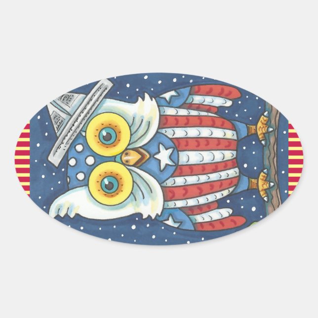 4. JULI - AMERIKANISCHES HOOT OWL STICKERS Oval *B (Vorderseite)