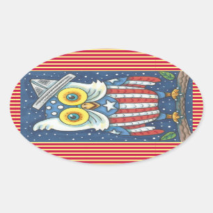 4. JULI - AMERIKANISCHES HOOT OWL STICKERS Oval *B