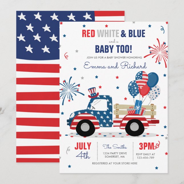 4. Juli Baby Dusche Red White Blue Baby Dusche im Einladung (Vorne/Hinten)