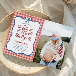 4. Juli Baby Shower Baby-Q Baby Shower Foto Einladung