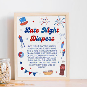 4. Juli Baby Shower Late-Night-Windeln-Spiel Poster