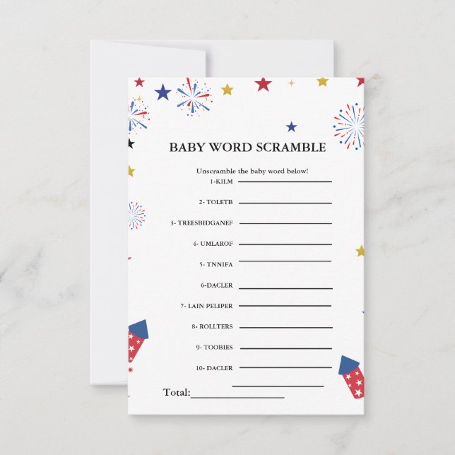 4. Juli Baby Wortwahl Baby Dusche Spiel (Vorderseite)