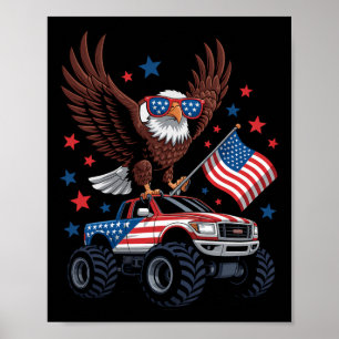 4. Juli Bald Adler auf Monster Truck USA Flagge P Poster