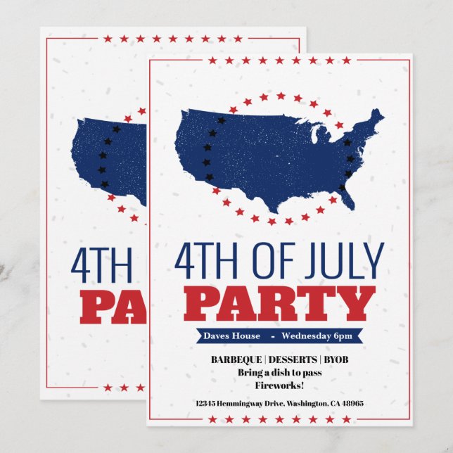 4. Juli Barbeque Party Einladung Amerika Karte (Vorne/Hinten)
