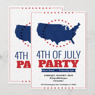 4. Juli Barbeque Party Einladung Amerika Karte