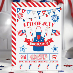 4. Juli Barbeque-Schürze Rot BBQ-Party Einladung
