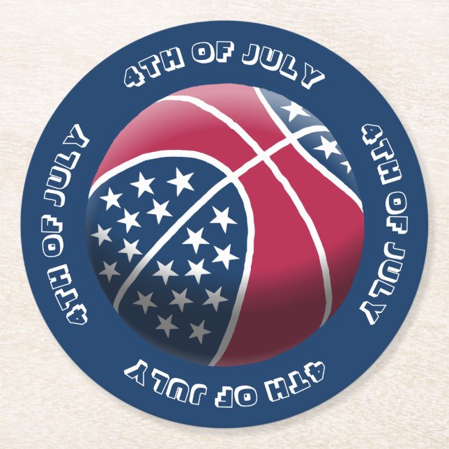 4. Juli Basketball Runder Pappuntersetzer (Vorderseite)
