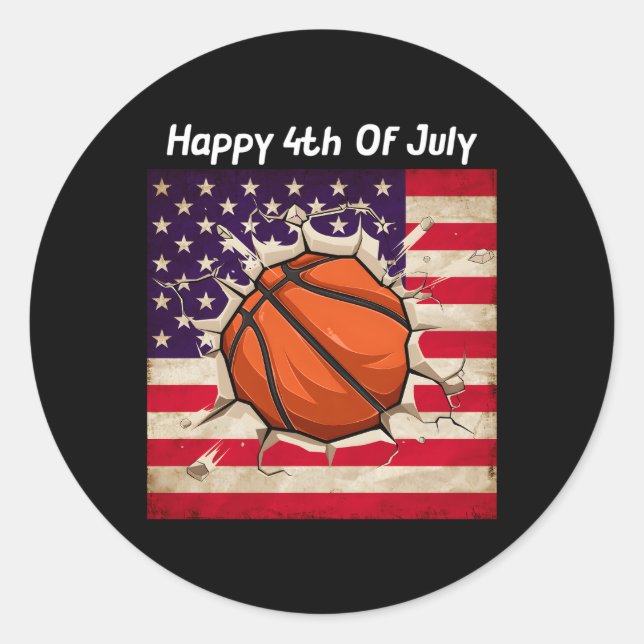 4. Juli Basketball Vierte Familie USA Runder Aufkleber (Vorderseite)