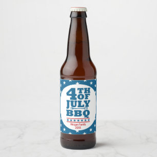 4. Juli BBQ-Party Personalisierter blauer Stern Bierflaschenetikett