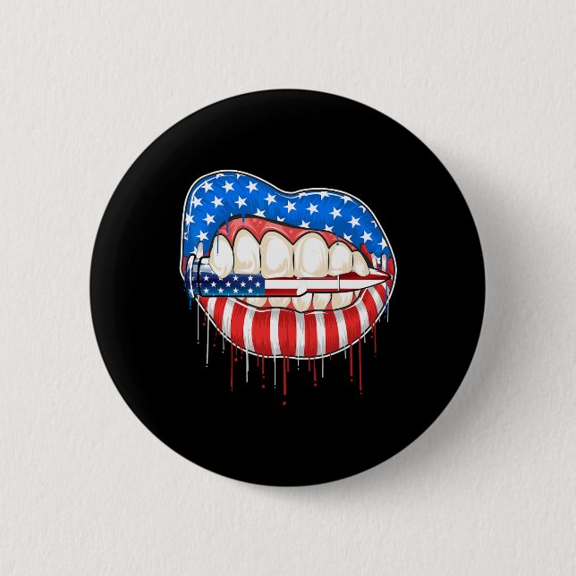 4. Juli beißen die Bullet Lips amerikanische Flagg Button (Vorderseite)