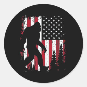 4. Juli Bigfoot Sasquatch American Flag Patrio Runder Aufkleber