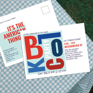 4. Juli Block Fest Retro-Type-Blockparty Postkarte