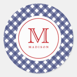 4. Juli Blue Karos Red Monogram Party Aufkleber