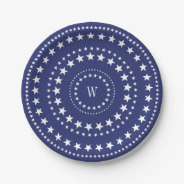4. Juli Blue Stars Monogram Party Paper Teller