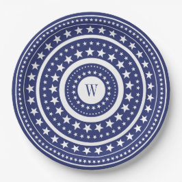 4. Juli Blue Stars Monogram Party Paper Teller