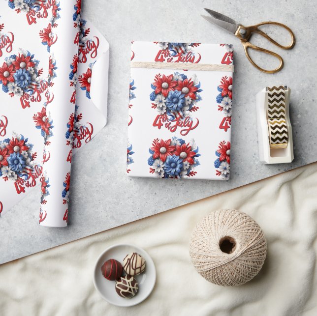 4. Juli Blume in Red White & Blue Patriotic Geschenkpapier (Kunsthandwerk)