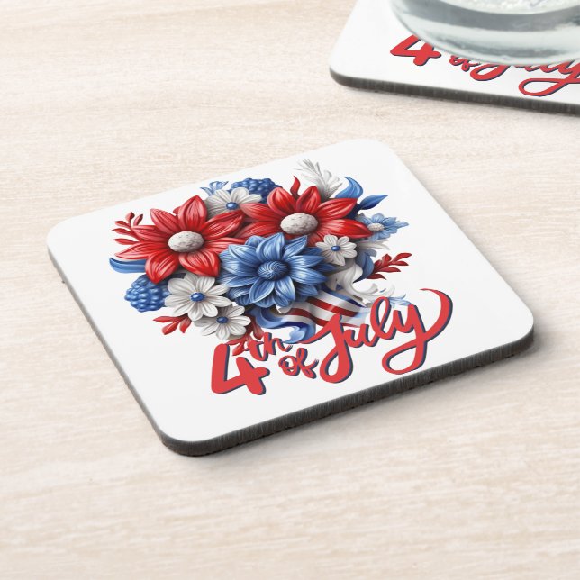 4. Juli Blume in Red White & Blue Patriotic Getränkeuntersetzer (Linke Seite)