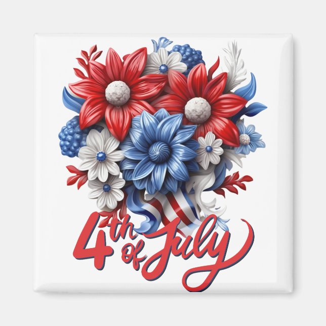 4. Juli Blume in Red White & Blue Patriotic Magnet (Vorne)